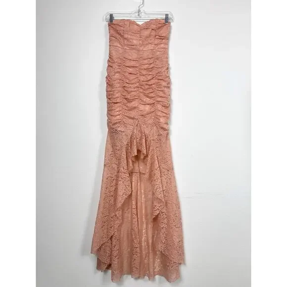 NBD Dainty Lace Dress Womens XS Pink Floral Strapless Ruffle Gown Maxi Romantic - Picture 3 of 14